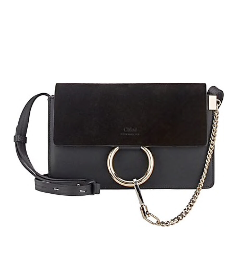 CHLOÉ 'Faye' Small Shoulder Bag. Original Quality Bag including gift box, care book, dust bag, authenticity card. Functional yet elegant, the new Faye day bag taps into the Maison's 70s spirit while featuring a practical magnet closure and roomy compartments to carry all your belongings. Double zips with leather pullers open to reveal suede gussets for a subtle textural contrast adding a feminine touch. The line’s signature ring loop and hanging chain bring elegant hardware and retro appeal. | CRIS&COCO Authentic Quality bags and Accessories