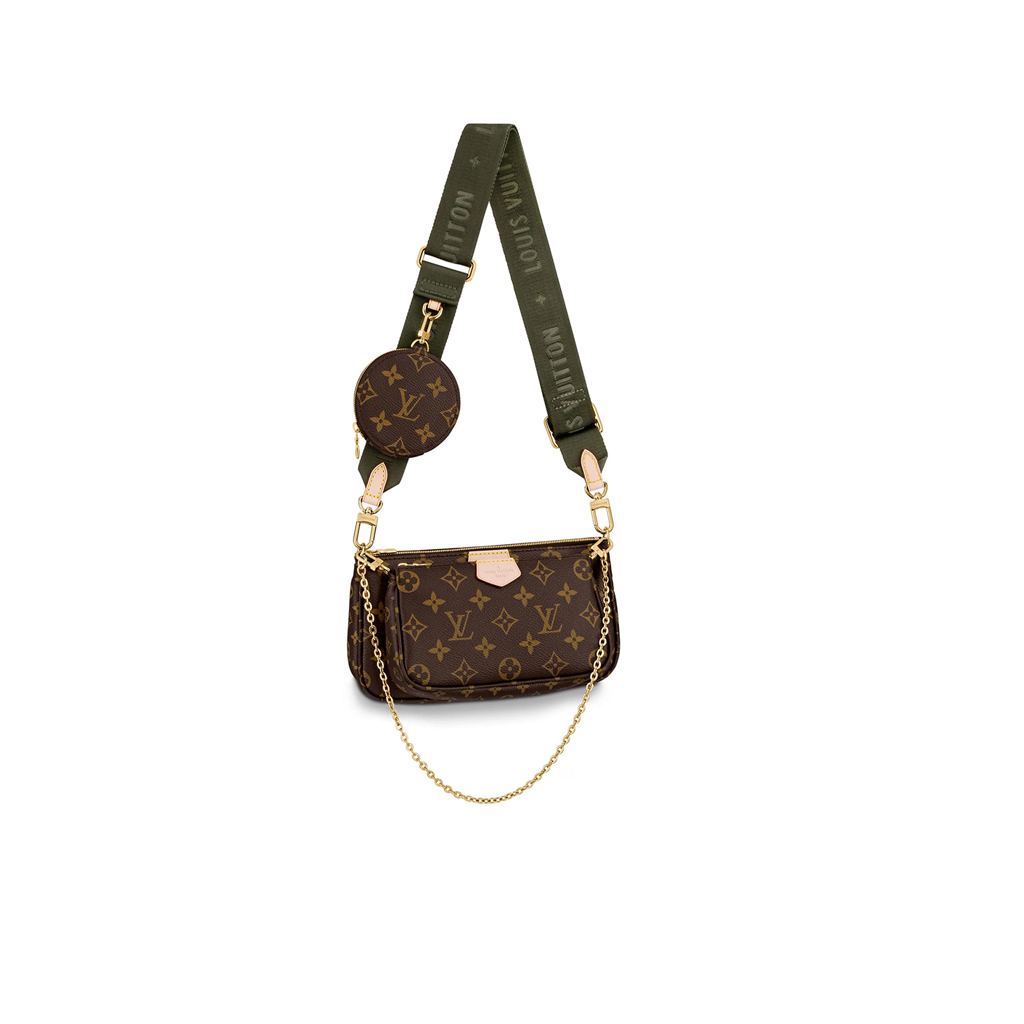 LOUIS VUITTON Monogram Multi Pochette Accessories - CRIS&COCO LOUIS VUITTON Monogram Multi Pochette Accessories. Authentic Quality Bag with literature, dust bag and authenticity card. The hottest bag of the season, the LV Monogram Multi Pochette features a hybrid of Pochettes in varying sizes coated in LV’s monogram canvas leather. The Pochette Accessoires, Mini Pochette Accessoires, and round coin purse also come with a removable Louis Vuitton inscribed Khaki strap and gold-tone chain. | CRIS&COCO Authentic Quality bags and Accessories