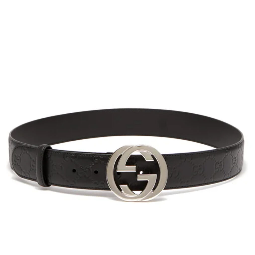 GUCCI Signature GG Logo Leather Belt. Original Quality GUCCI Signature GG Logo Leather Belt including gift box, care book, dust bag, authenticity card. Gucci’s leather Signature belt is subtly patterned with the debossed rhombus motif from the house’s archives. It features a metal-tone metal GG logo plaque and is finished with smooth hand-lacquered edges.| Cris and Coco. Best Quality Designer Bags and Luxury Accessories