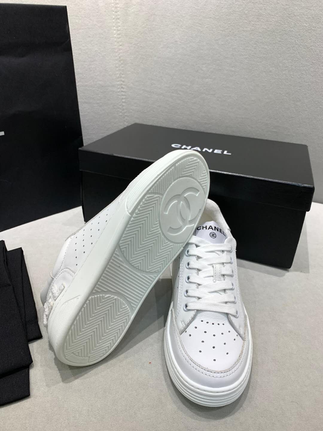 CHANEL Trainers in calfskin with Sequins. - CRIS&COCO CHANEL Trainers in calfskin with Sequins. Original Quality Sneakers with gift box, booklet, and authenticity card. | Cris and Coco Authentic Quality Designer Bags and Luxury Accessories