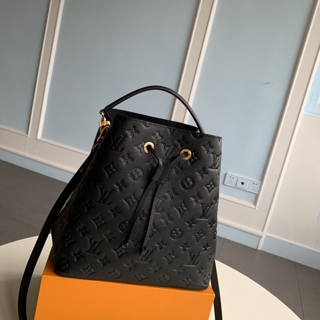 LOUIS VUITTON NéoNoé Monogram Empreinte. Original Quality Bag including gift box, literature, dust bag, authenticity card. A new iteration of the brand’s most popular bag from yesteryears, the NéoNoé in its novel avatar is introduced in stunning Monogram Empreinte. Crafted from supple embossed leather, the bag is available in Noir, Rouge, Crème, and Marine, in a standard ‘MM’ size. The trendy piece features a body-friendly design that is both light-weight as well as comfortable to carry. It comes with a detachable and adjustable strap and a removable top handle and can be doubled as an over-the-shoulder/ cross-body version or a tote variant.| CRIS&COCO Authentic Quality Designer Bags and Luxury Accessories