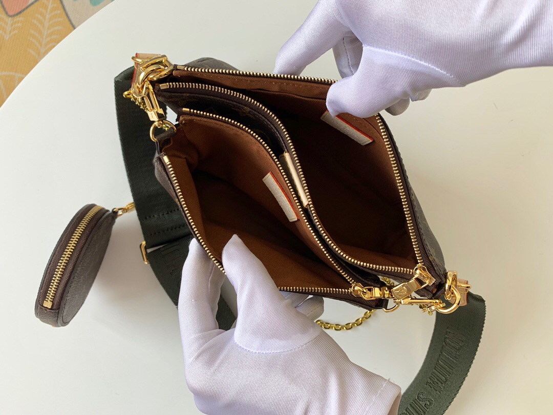 LOUIS VUITTON Monogram Multi Pochette Accessoires - CRIS&COCO LOUIS VUITTON Monogram Multi Pochette Accessories. Authentic Quality Bag with literature, dust bag and authenticity card. The hottest bag of the season, the LV Monogram Multi Pochette features a hybrid of Pochettes in varying sizes coated in LV’s monogram canvas leather. The Pochette Accessoires, Mini Pochette Accessoires, and round coin purse also come with a removable Louis Vuitton inscribed Khaki strap and gold-tone chain. | CRIS&COCO Authentic Quality bags and Accessories