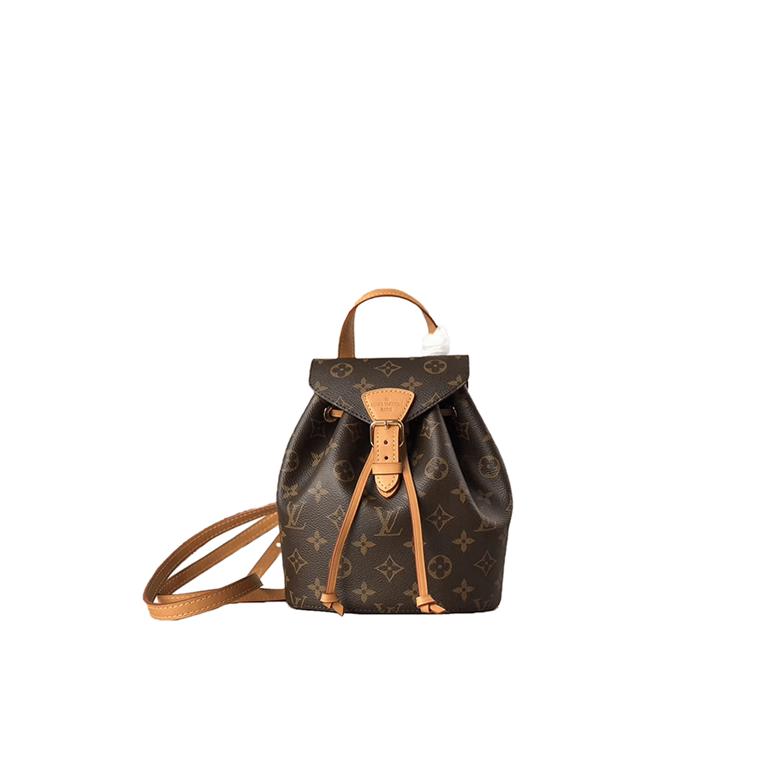Montsouris Backpack 1 LOUIS VUITTON Montsouris Backpack. Original Quality Bag including gift box, care book, dust bag, authenticity card. This is an elegant new backpack made from Monogram canvas and cowhide leather, it closes with an archive Louis Vuitton buckle and leather drawstrings. Practical, with a roomy interior, it features an outside zipped pocket. The top handle and adjustable leather straps allow multiple carry options. | CRIS&COCO Authentic Quality Designer Bags and Luxury Accessories