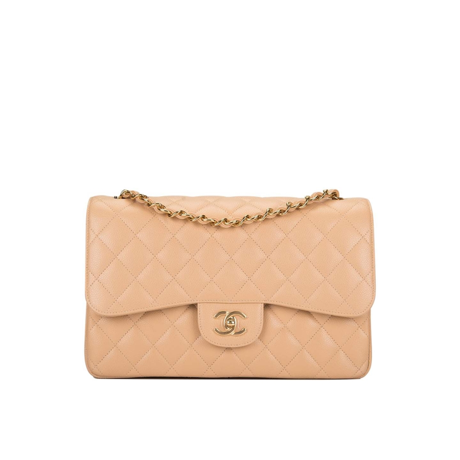 CHANEL Maxi Classic Handbag. Original Quality Bag including gift box, care book, dust bag, authenticity card. The Maxi Classic Double Flap bags are available in both grained calfskin and lambskin with silver/gold tone hardware. This classic handbag features a front flap with signature CC turn lock closure, half-moon back pocket. Also an adjustable interwoven silver/gold tone chain link and leather shoulder strap. | CRIS&COCO Authentic Quality Designer Bags and Luxury Accessories