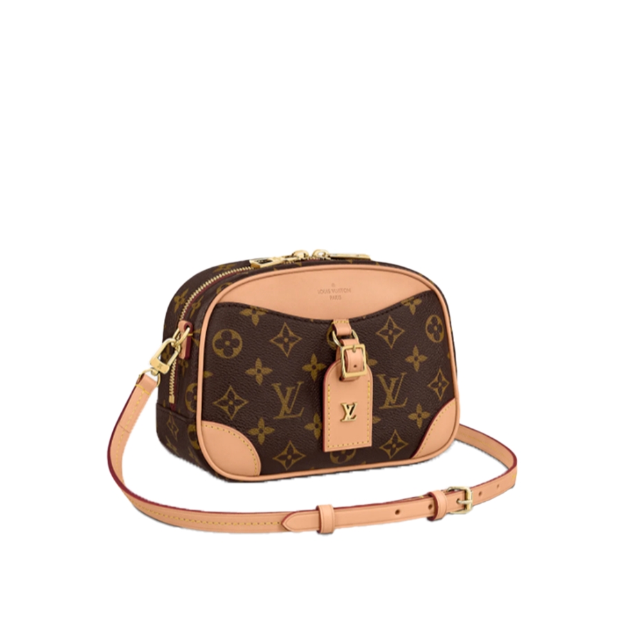 LOUIS VUITTON Deauville Mini Bag. Original Quality Bag including gift box, care book, dust bag, authenticity card. For Fall-Winter 2020, Nicolas Ghesquière introduces the Deauville Mini handbag. This adorable camera bag in Monogram canvas with natural leather trim will bring a touch of retro chic to any look. Compact and lightweight, it has an adjustable leather strap for shoulder and cross-body carry. | CRIS&COCO Authentic Quality Designer Bags and Luxury Accessories