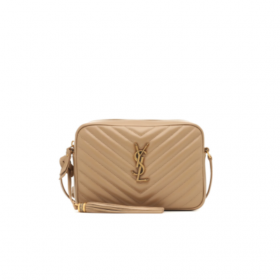 SAINT LAURENT Lou Camera Bag in Quilted Leather. The bag is one of Saint Laurentβs most popular crossbody bags. This brings some much needed variety to the selection of small-to-medium crossbody bags available on the luxury designer scene right now. This monogram shoulder bag featuring an adjustable leather strap, removable leather tassel, interlaced YSL initials in metal at the center and quilted overstitching. | CRIS&COCO Authentic Quality Designer Bags and Luxury Accessories