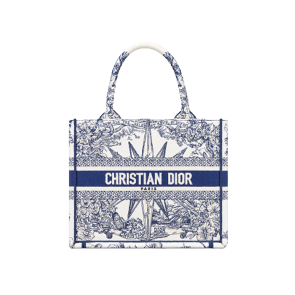 DIOR Small Book Tote. Original Quality Bag including gift box, care book, dust bag, authenticity card. This DIOR Tote is an original creation introduced by Dior's Creative Director, Maria Grazia Chiuri, and has become a staple of the Dior aesthetic. Designed to hold all the daily essentials, it is fully embroidered. Adorned with a Christian Dior Paris signature on the front, the small tote exemplifies the House's signature savoir-faire and may be carried by hand. | CRIS&COCO Authentic Quality Designer Bags and Luxury Accessories