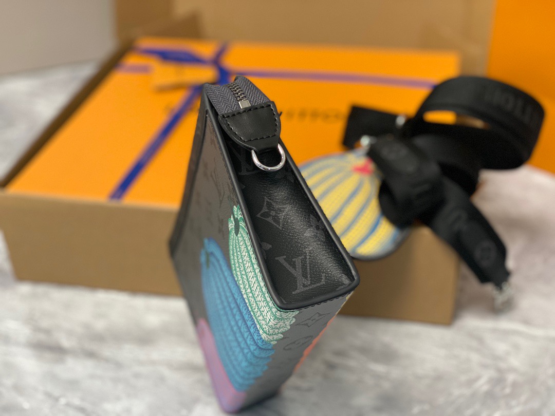 LOUIS VUITTON X YAYOI KUSAMA Gaston Wearable Wallet. High-End Quality Bag including gift box, care book, dust bag, authenticity card. On-trend and practical, the LVxYK Gaston wallet joins the “Pumpkins” theme of the Louis Vuitton x Yayoi Kusama collection with a vibrant new look. The venerated Japanese artist’s iconic pumpkins are printed in bright colors on Monogram Eclipse Reverse canvas. And it comes with a removable pumpkin-shaped pouch, perfect for coins and contactless payment cards. | CRIS AND COCO Authentic Quality Luxury Accessories