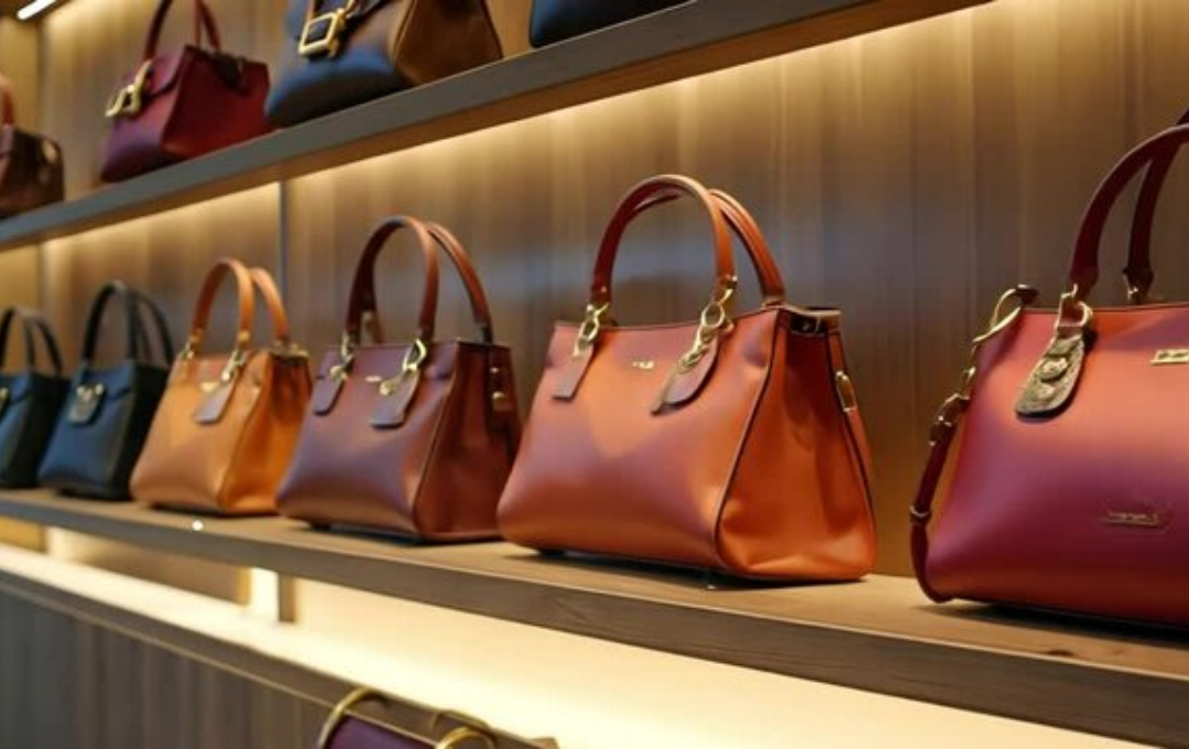 A designer boutique with luxury handbags on display. A designer boutique with luxury handbags on display.