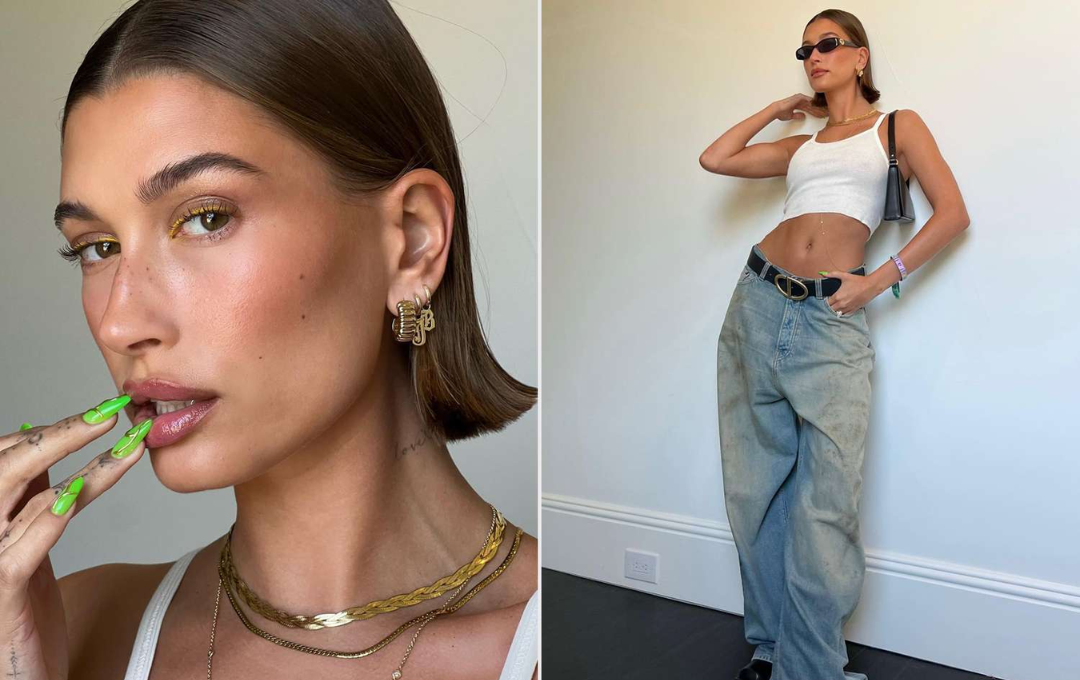 Hailey Bieber walking toward Coachella with a luxury bag Hailey Bieber walking toward Coachella with a luxury bag