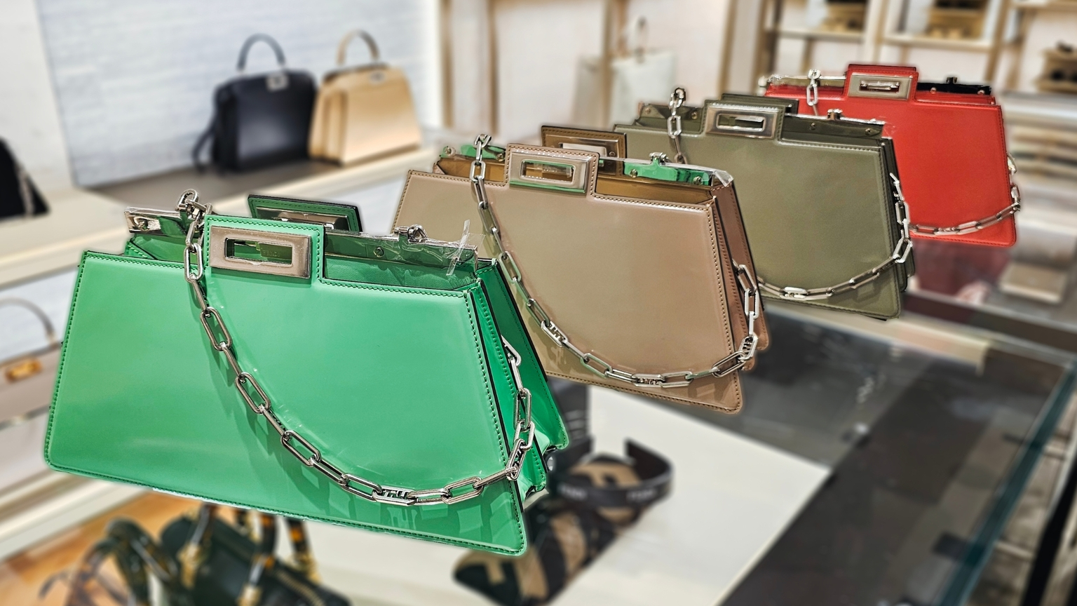 A detailed look at a FENDI PEEKABOO CUT replica bag, sparkling under sunlight. A detailed look at a FENDI PEEKABOO CUT replica bag, sparkling under sunlight.