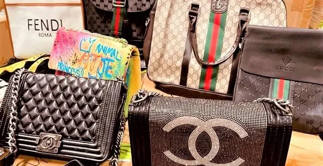 Eco-conscious shopper holding a replica luxury bag with a smile Eco-conscious shopper holding a replica luxury bag with a smile