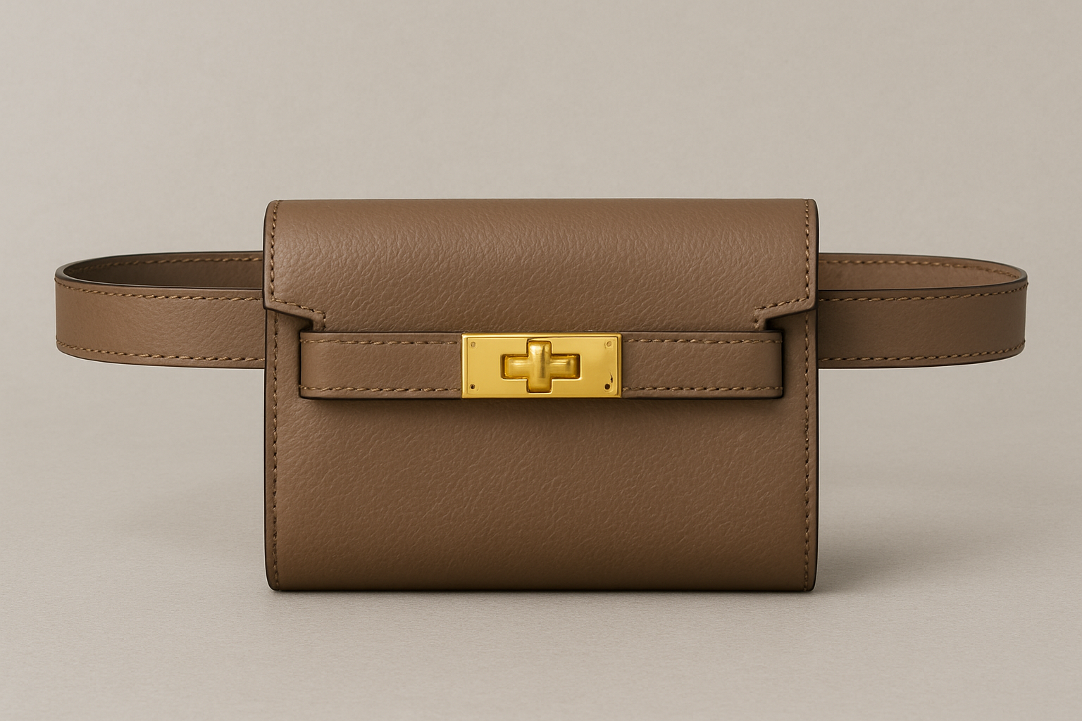 Fashion-forward woman confidently wearing a replica KELLY 18 belt