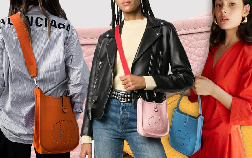 A vibrant display of the "H" logo bags in various colors, effortlessly styled with trendy outfits. A vibrant display of the "H" logo bags in various colors, effortlessly styled with trendy outfits.