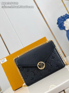 Wallet On Chain Rosy. Authentic quality luxury bag crafted in genuine leather comes with authenticity card, dust bag and gift bag. Rosy Elegance, Effortlessly Carried. Introducing the Wallet On Chain Rosy—a compact statement of modern elegance. Crafted from the House’s signature Monogram Empreinte leather, this chic piece brings timeless sophistication to any outfit. The design shines with a gold-toned LV Circle and a sleek chain strap, offering effortless shoulder carry for day or night. Despite its refined silhouette, the Rosy is smartly sized to hold your everyday must-haves, complete with three secure card slots to keep essentials organized. A perfect blend of luxury, versatility, and iconic craftsmanship—your new go-to accessory for every occasion.