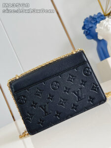 Wallet On Chain Rosy. Authentic quality luxury bag crafted in genuine leather comes with authenticity card, dust bag and gift bag. Rosy Elegance, Effortlessly Carried. Introducing the Wallet On Chain Rosy—a compact statement of modern elegance. Crafted from the House’s signature Monogram Empreinte leather, this chic piece brings timeless sophistication to any outfit. The design shines with a gold-toned LV Circle and a sleek chain strap, offering effortless shoulder carry for day or night. Despite its refined silhouette, the Rosy is smartly sized to hold your everyday must-haves, complete with three secure card slots to keep essentials organized. A perfect blend of luxury, versatility, and iconic craftsmanship—your new go-to accessory for every occasion.